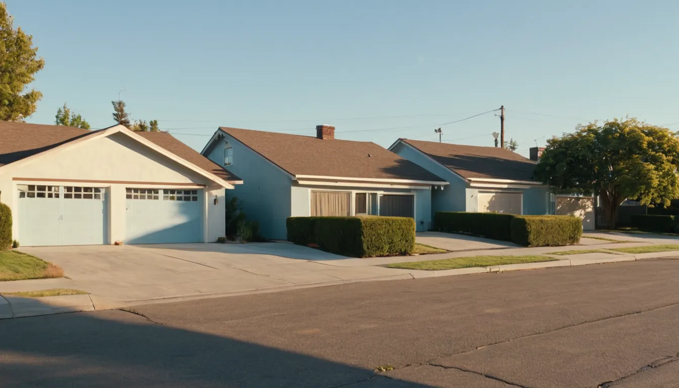 A quiet Rancho Cordova street of mid-century homes with garage doors
